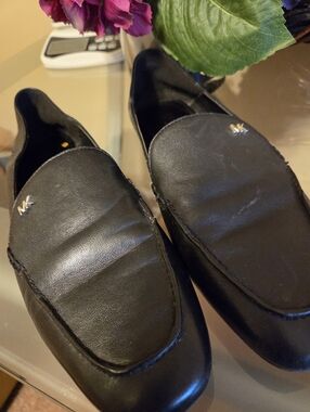 Michael Kors Black Leather Slip-On Loafers with MK Accent Size 7.5